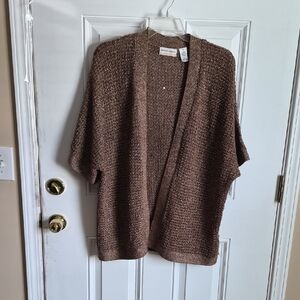 Alfred Dunner Brown Open-Front Knit Cardigan